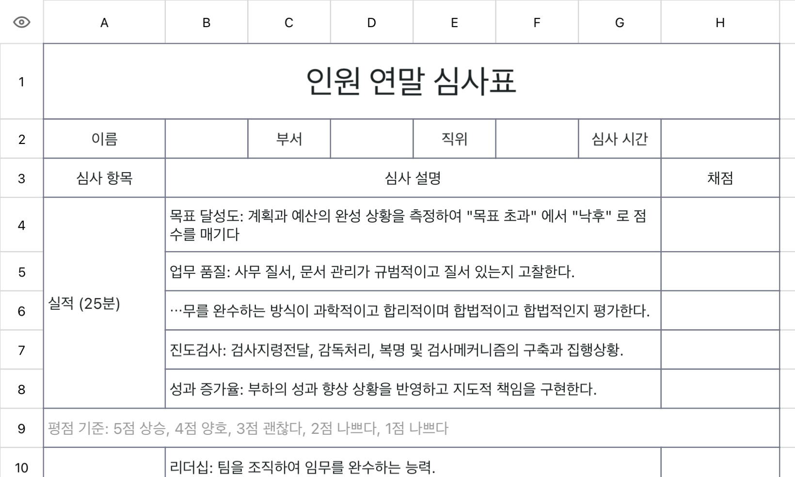 인원 연말 심사표